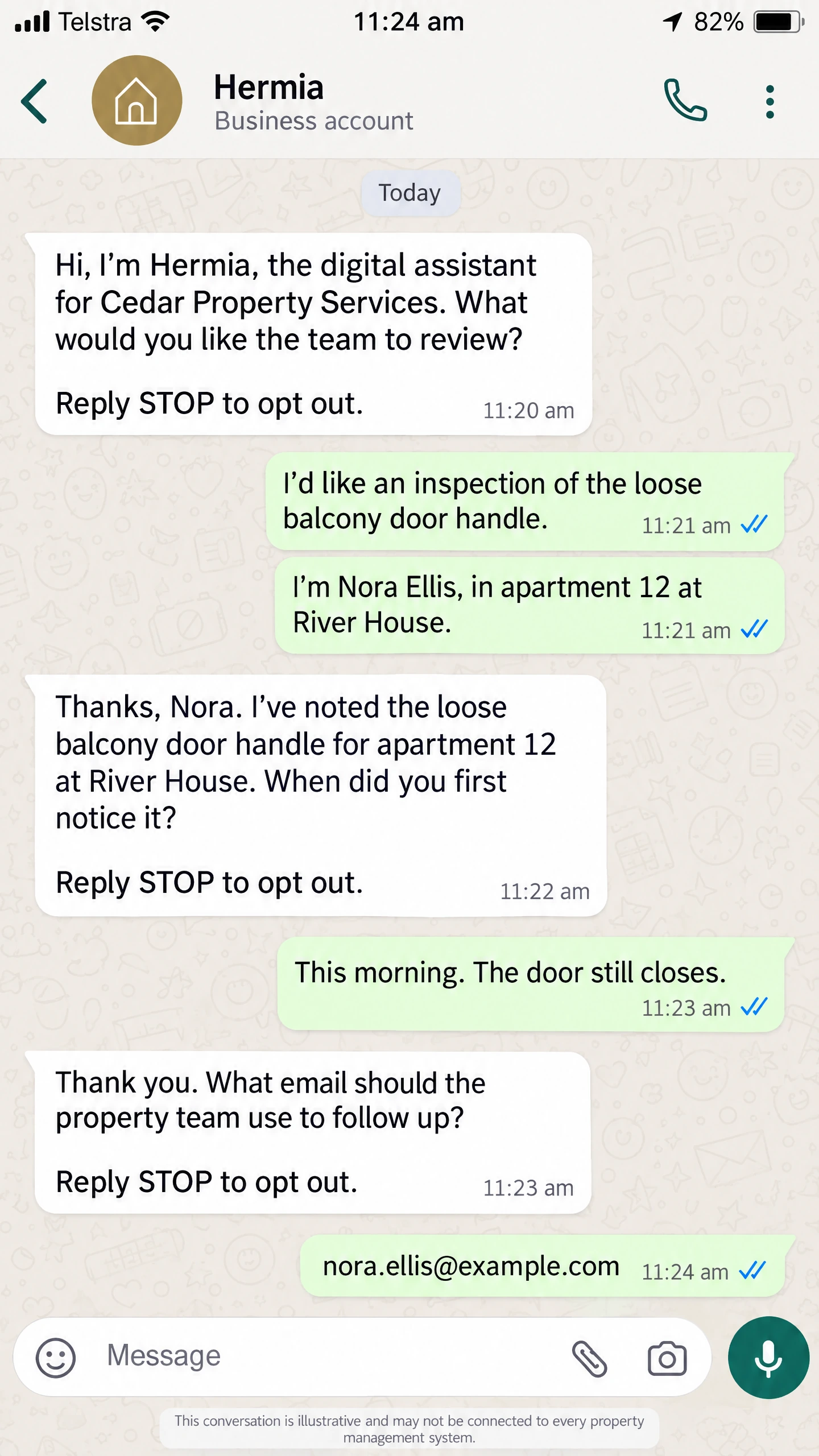 Distinct illustrative property enquiry showing consecutive customer messages